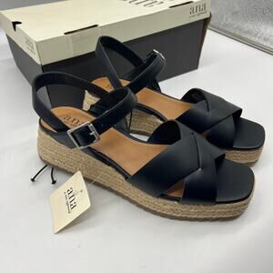 a.n.a Womens Eloise Wedge Sandals Black Casual Shoes Size 8.5M